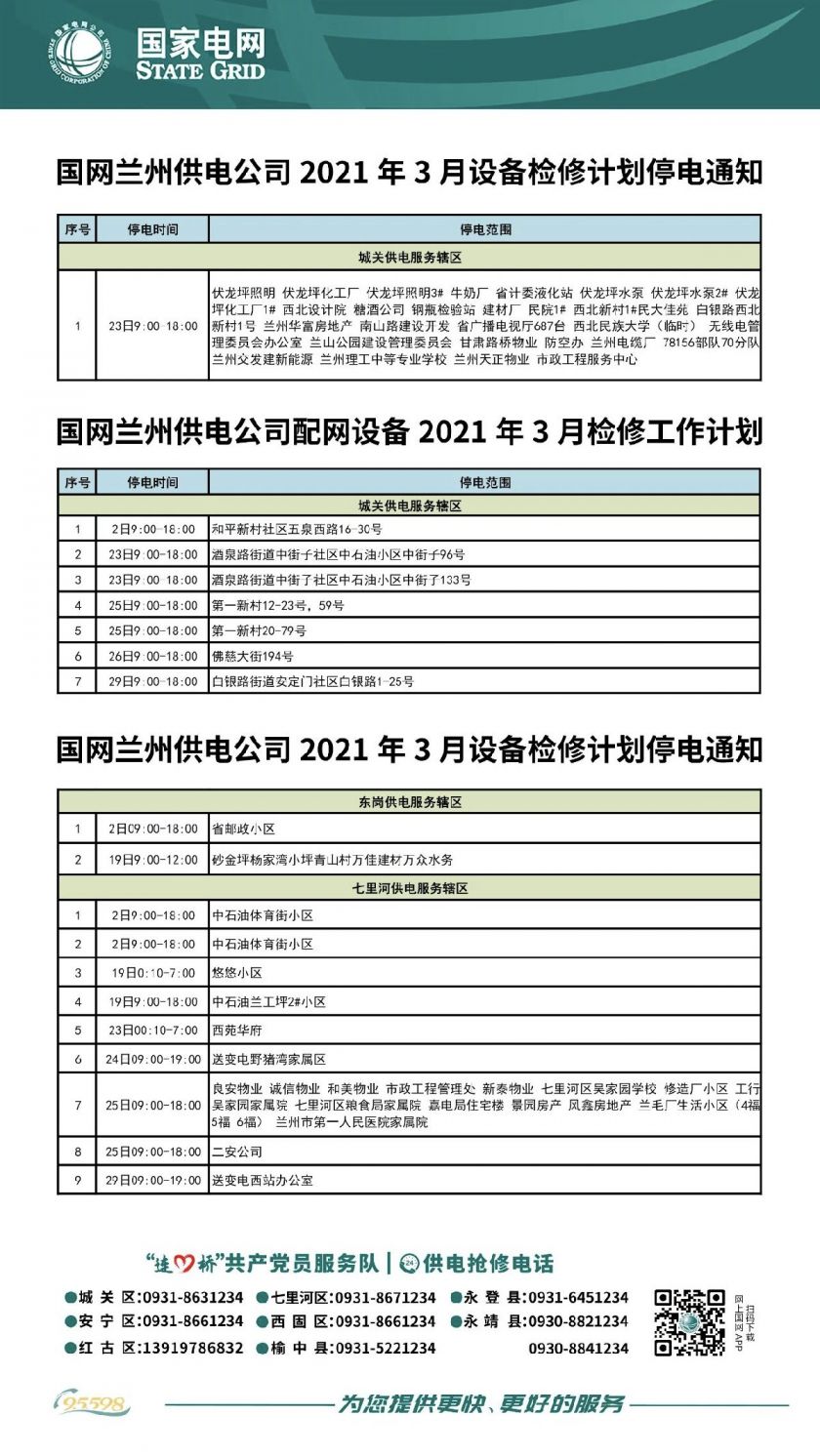 兰州最新停电通知公告