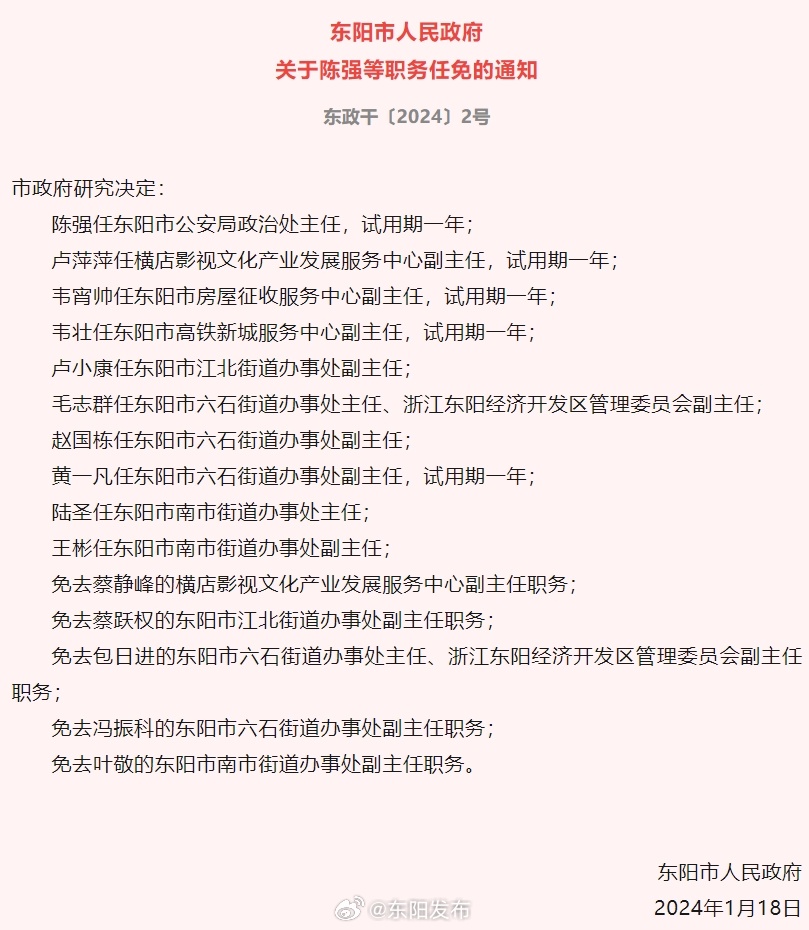 东阳市医疗保障局人事任命动态解读